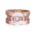 Rose gold multi-layer PU leather cuff with mother-of-pearl ring and magnetic clasp - Rose Gold (SZ00115-3)