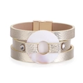 Multi-layer champagne gold PU leather wrap bracelet with round shell accent and magnetic clasp - Gold (SZ00115-4)