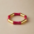 Bambus-Armband in Rosa Marmor und Goldoptik mit geometrischen Harzsegmenten - Rosa Wolkenmuster-Stil (AB0010-11)