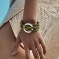 Bracelet bohème multicouche vert olive avec breloque circulaire en argent pour femme - Vert Olive (SZ00371-5)