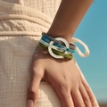 Bracelet bohème multicouche à lanières grises et bleues avec anneau argenté - Patchwork (SZ00371-11)