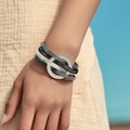 Bracelet multicouche bohème bleu et argent avec deux anneaux métalliques entrelacés - Gris-Bleu (SZ00371-12)
