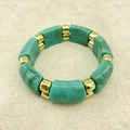 Close-up of green marble texture acrylic beads and gold spacers on a stretch bracelet - Green Marble Rectangular Bead (AB0040-7)