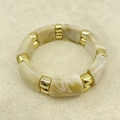 Detail of marble pattern acrylic resin segments and gold metal spacers on bamboo bracelet - Beige Cloud Texture Bangle (AB0040-9)