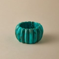 Close-up of wide stretch acrylic bracelet with teal and brown marble textures - Lake Green Marble (AB0063-7)