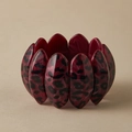 Macro shot of dark red leopard print acrylic stretch bracelet with polished resin finish - Deep Red Leopard (AB0062-8)