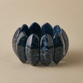 Macro view of wide leopard print acrylic bracelet with blue marble texture detail - Deep Blue Leopard (AB0062-9)