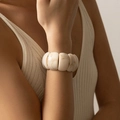 Retro wide stretch marble-textured acrylic geometric bracelet for a vintage women's style - Milky White Marble (AB0047-2)