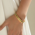 Bracciale rigido dorato in acciaio inossidabile con motivo geometrico smaltato blu e verde - Motivo a Rombi Blu Verde (SB0010-2)