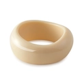 Close-up of thick beige acrylic resin bangle with a polished marble-like finish - Ivory White Minimalist Wave Style (AB0046-1)