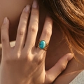 Bohemian gold ring featuring five parallel bands and a large oval turquoise stone - Multi-Layer Band Turquoise Oval (SR0012-2)