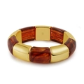 Fashionable chunky bangle featuring golden metal and amber resin blocks in a mosaic design - Acrylic / Deep Amber Pattern (AB0051-5)