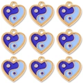 Set of nine heart-shaped Yin Yang enamel charms in gold plating for DIY jewelry making - Blue