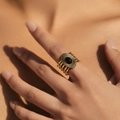 Vintage gold-plated multi-layer ring with an oval black stone inlay for women - Multi-Layer Sunburst Black Oval (SR0013-2)