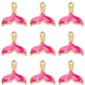Detail of pink enamel mermaid tail pendants with gold plating for DIY jewelry making - Pink