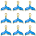Set of nine blue enamel mermaid tail charms with gold metal edges for DIY jewelry making - Blue