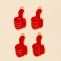 Set of four red enamel thumb-up charms with gold metal edges for DIY jewelry making - Thumbs Up Gesture (Thumb)