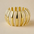 Fashion wide acrylic bangle featuring gold metal and white marble resin segments - Gold White Striped Elastic Style (AB0036-1)