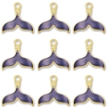 Detail of nine purple enamel mermaid tail charms for DIY jewelry making with gold plating - Black