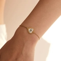 Gold-plated heart-shaped Evil Eye bracelet with enamel palm charm for women - Stainless Steel / Heart Evil Eye (SB0008)