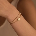 Gold-plated layered snake chain bracelet with white enamel heart and star charm - Stainless Steel / White Star Heart Double Layer (SB0009-3)