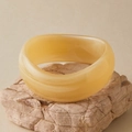 Elegant wide resin bangle in warm milky yellow marble finish on natural stone - Pale Yellow Jade Style Bangle (AB0041-1)