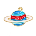 Colorful enamel planet pendant with cartoon smiling face and golden metal finish - Blue
