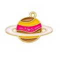 Cartoon Saturn enamel planet pendant for DIY jewelry making with smiling face design - Yellow