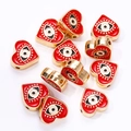 Lot de 12 perles cœur mauvais œil en métal doré et émail rouge pour création de bijoux DIY - Rouge