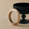 Chic beige marbled acrylic bangle with smooth resin texture and irregular pattern - Beige Marble Wide Style (AB0044-2)