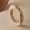 Square acrylic resin bangle featuring cream and brown marble texture in minimalist style - Square Marble Thick Style (AB0055-1)