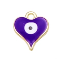Colgante de corazón dorado con esmalte morado y ojo turco para creación de joyas DIY - Púrpura