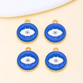Set of four blue enamel Evil Eye pendants with gold alloy frames for DIY jewelry - Blue