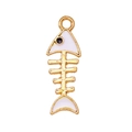 Close-up of white fishbone alloy pendant with gold plating and top ring for DIY jewelry - White