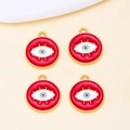 Set of 4 red evil eye charms with gold metal edges for DIY necklaces and earrings - Red