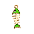 Macro detail of green fishbone alloy pendant with golden frame for DIY jewelry making - Green