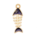 Cute gold-plated fish bone pendant with black enamel inlay and integrated loop for DIY jewelry - Black