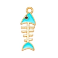 Cute fish bone alloy pendant with light blue enamel finish for DIY jewelry and crafts - Blue