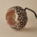 Pinkish leopard print elastic resin cuff bracelet with semi-circular acrylic pieces - Light Brown Leopard (AB0061-2)