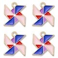 Detail of four-color enamel windmill charms with golden loops for DIY jewelry - Pink Blue Purple Red Mix (px0697-1)