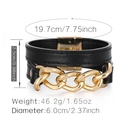 Bracelet multicouche en cuir noir avec chaîne en métal doré et fermoir magnétique - Style de Chaîne Épaisse Dorée (SZ00257-1)