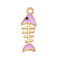 Cute golden alloy fish bone pendant with lavender enamel finish for DIY jewelry making - Pink