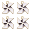 Detail of four blue and white enamel windmill charms for DIY jewelry making - Blue White (px0697-2)