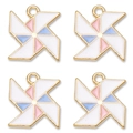 Set of 4 colorful enamel windmill charms with golden frames for DIY jewelry making - Light Pink Blue White (px0697-3)