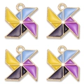 DIY colorful enamel windmill charms in gold alloy for jewelry making, 4-piece set - Yellow Blue Purple Cyan (px0697-4)