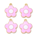 Close-up of pink flower pendants with gold alloy edges and white center for DIY jewelry - Pink