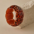 Elastic resin leopard print cuff bracelet featuring amber brown tortoise shell segments - Orange Red Leopard (AB0061-5)