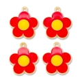 Detailed view of red and yellow alloy flower pendants for DIY jewelry making and crafts - Red
