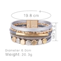 Bracelet bohème multicouche en cuir gris avec perles dorées et fermoir magnétique - Style de Pièce Métallique Multicouche (SZ00209-3)