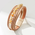 Bracelet bohème multicouche en cuir avec pierres ambre et fermoir magnétique doré - Style de Perles Bohème (SZ00310-3)